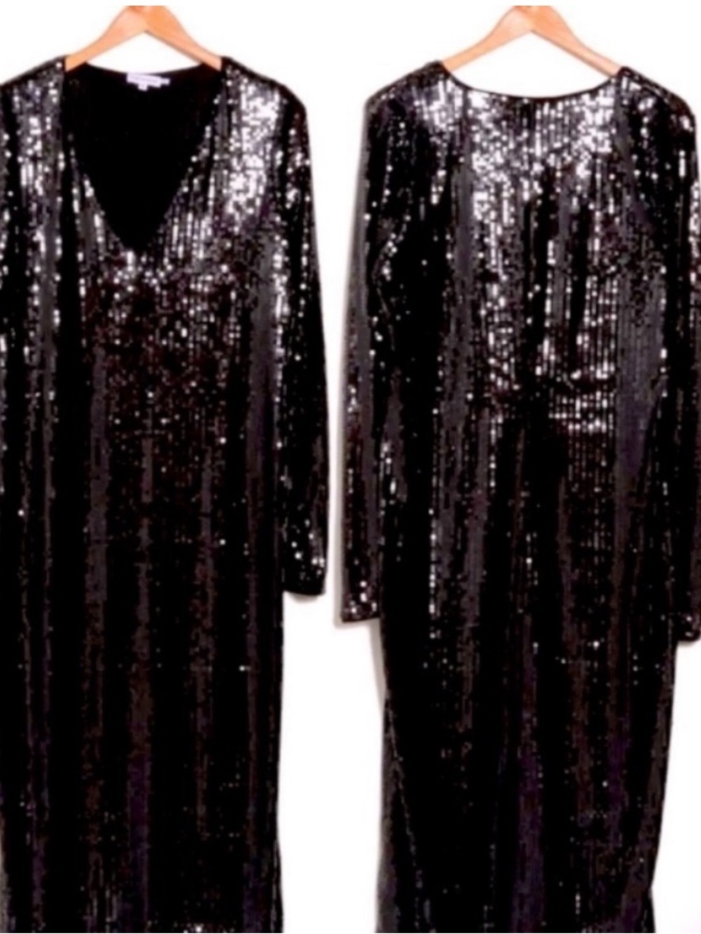 Good American Black Sequin Long Sleeve V-Neck Dress sz 1 - Picture 2 of 4